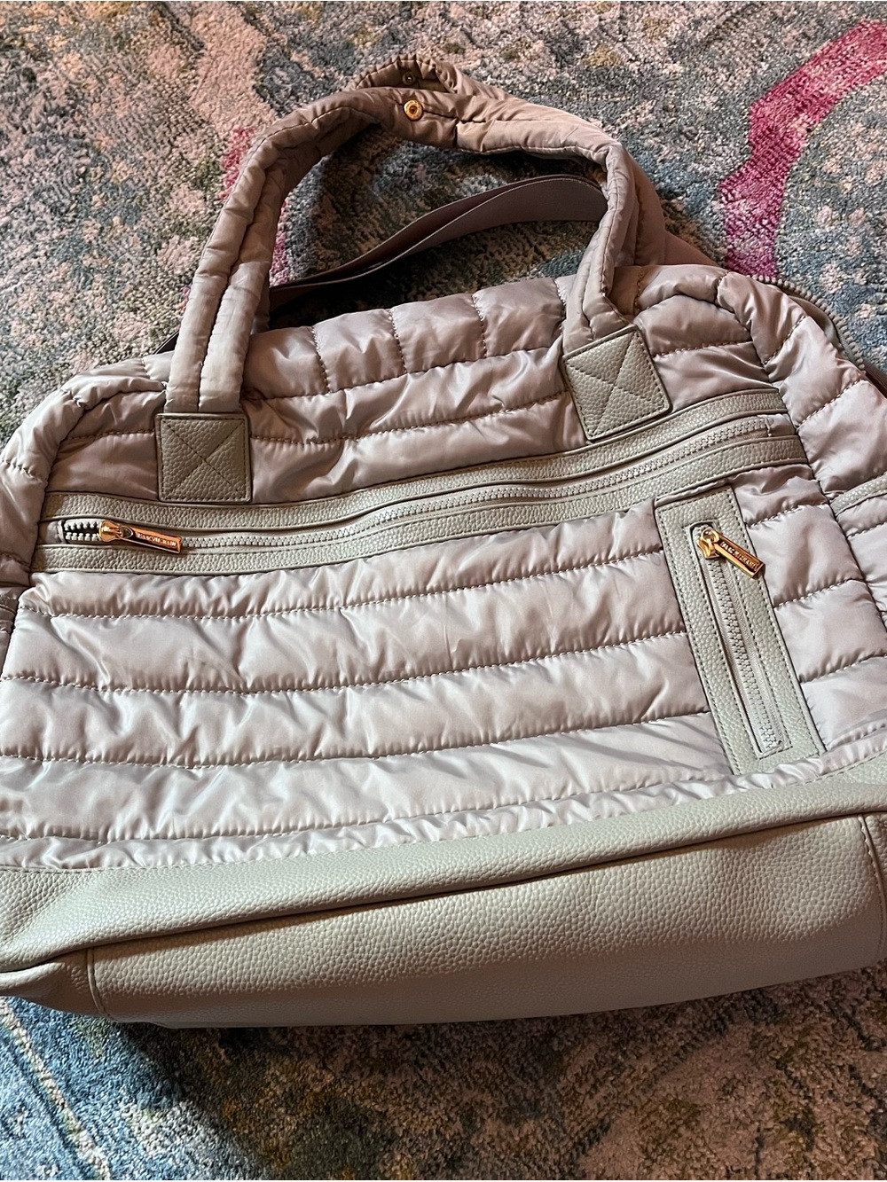 Isaac Mizrahi Quilted Taupe Tote with Gold Hardware